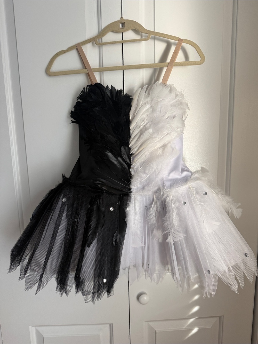 Black Swan Split Black White Feather Ballet Costume Tutu Leotard Dress